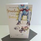 Male Birthday Card From the Just For You x Range - Grandson Gaming Video Games - Gold Foil and Embossed Finish - For Him