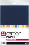 Blue A4 carbon paper sheets from Premier, ideal for creating greeting cards, shown stacked with visible texture and branding.
