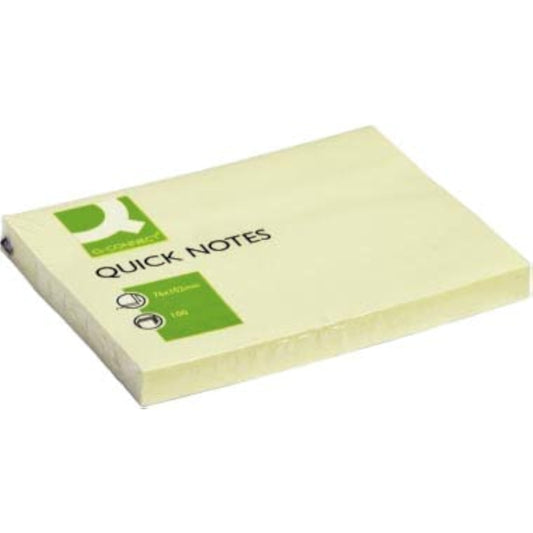 Yellow Q-Connect 75x100mm quick note repositionable pad used as a greeting card with a bright, cheerful design.