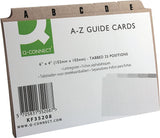 Pack of 25 Q-Connect 6x4 inch buff guide cards with A-Z index, ideal for organizing and note-taking in stationery use.