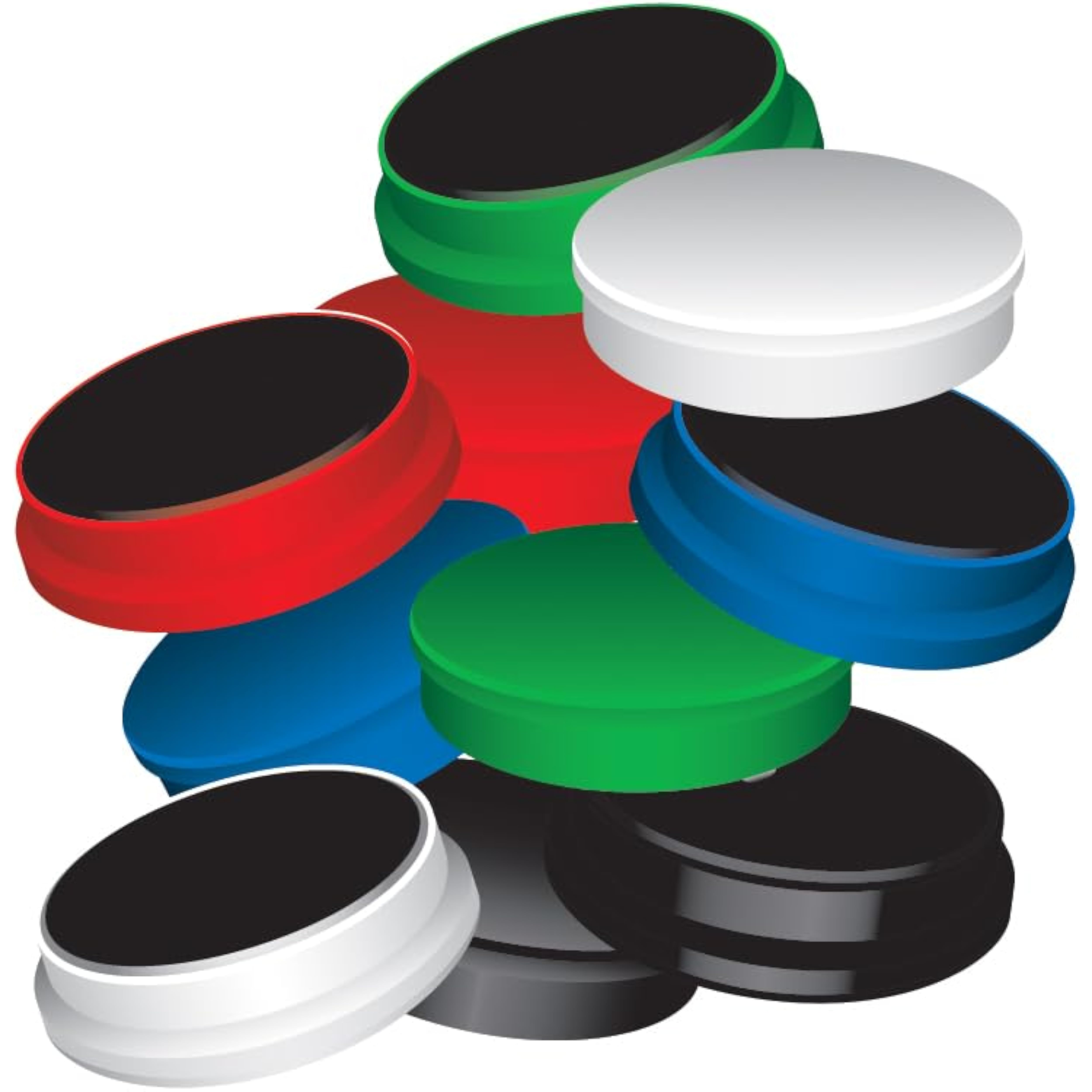 Set of 10 Q-Connect round magnets, 25mm diameter, showing silver metal surface for stationery or craft use.