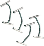 Pack of 100 Q-Connect 51mm metal treasury tags for stationery, showing metal tags with attached strings on a white background.