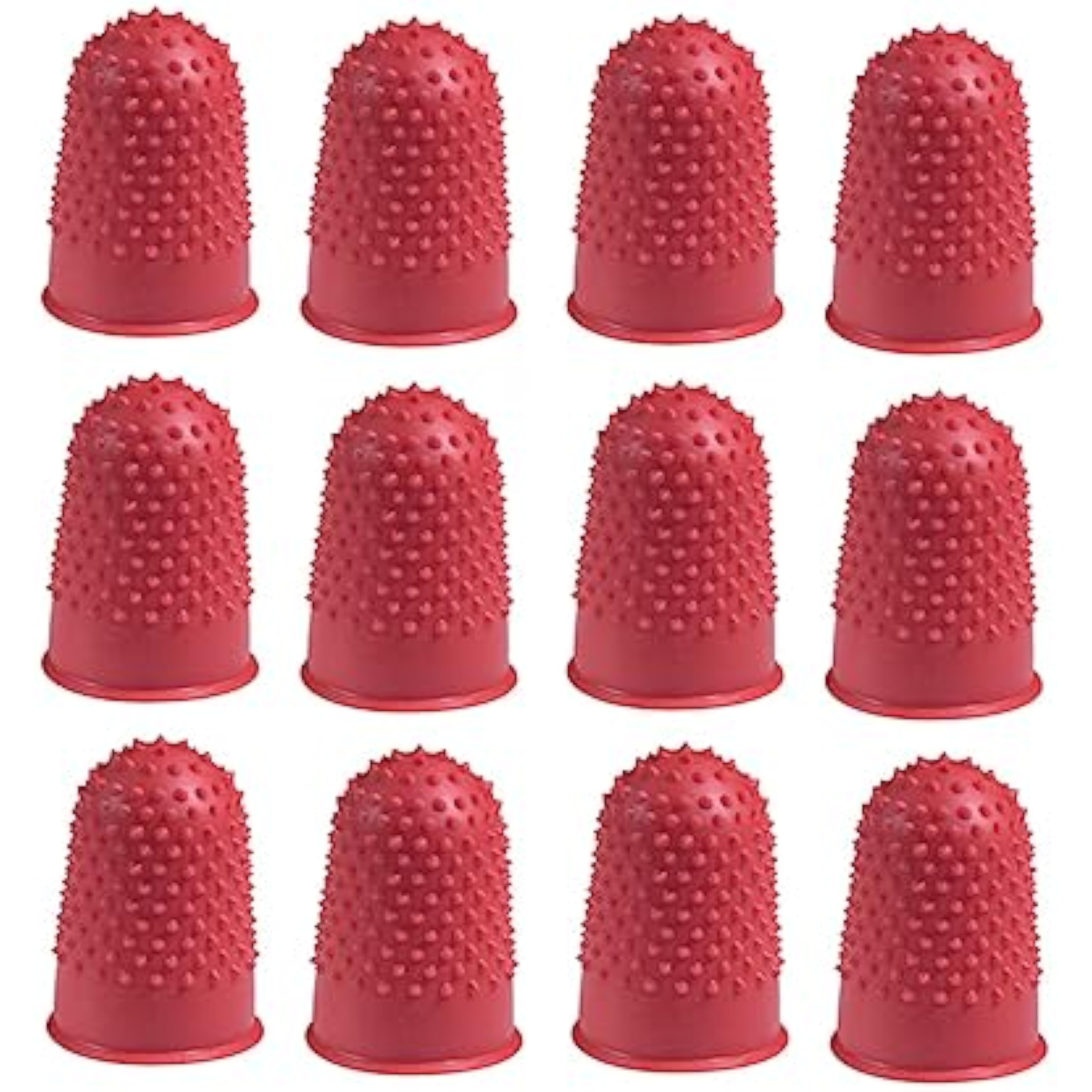 Q-Connect red size 00 thimblettes stationery pack of 12, small rubber tips for precise use in crafting or sewing projects.