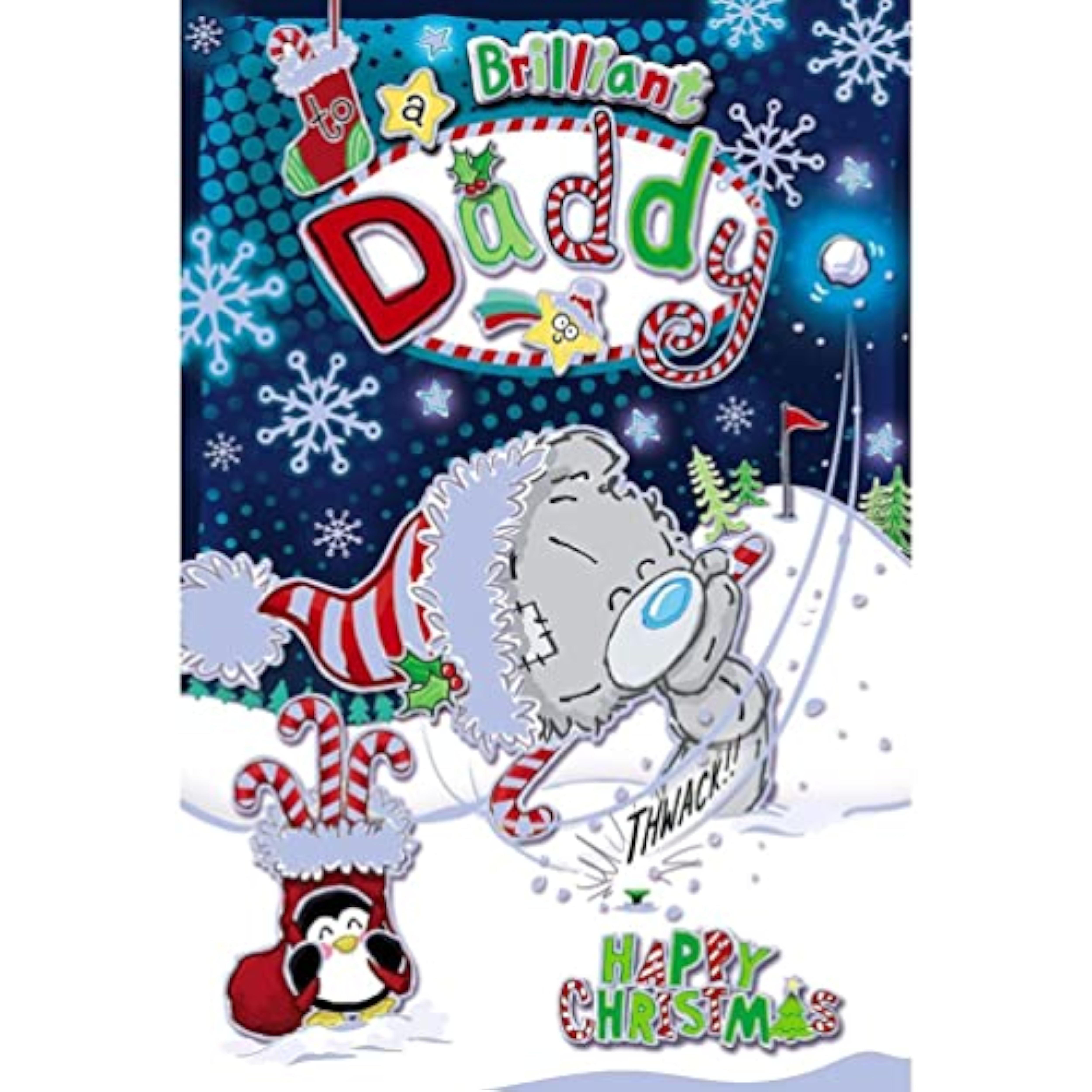 Bear Playing Hockey With Snow Ball Best Dad Christmas Card