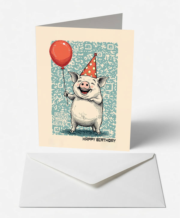 Party Pig & Balloon Birthday Card