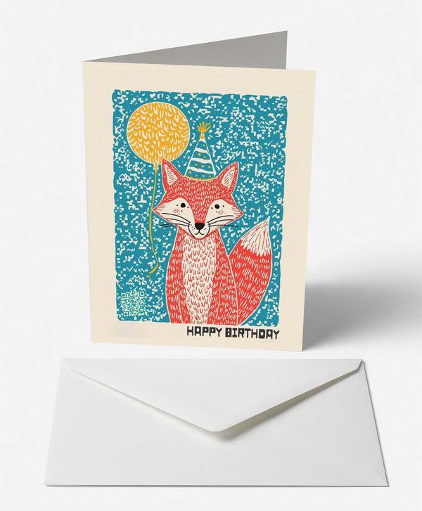 Sly Fox & Balloon Birthday Card