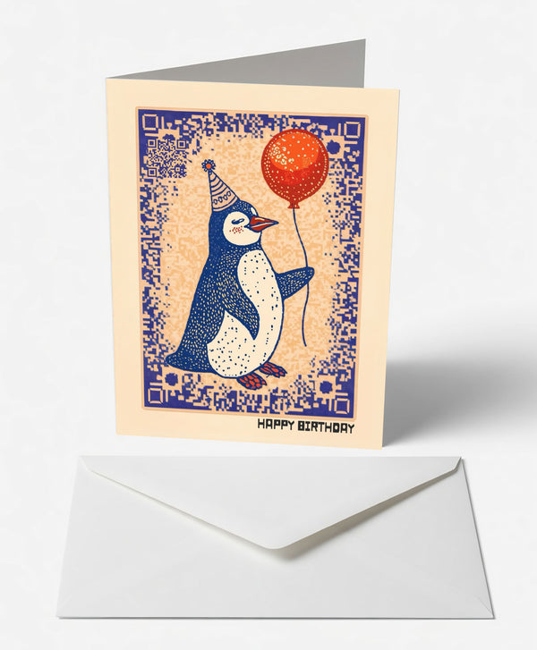 Dapper Penguin & Balloon Birthday Card