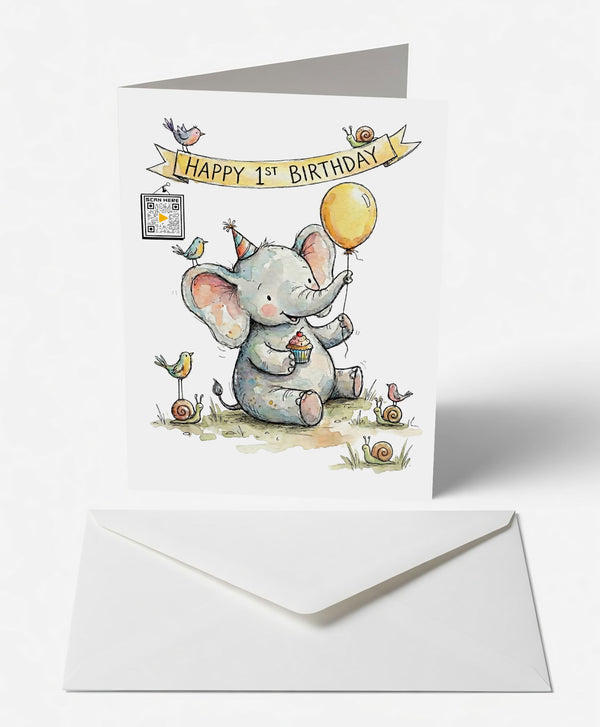 Scanimate | Birthday Card | Magical Singing Elephant st Design | Interactive QR Song | With Envelope | Happy Birthday Greeting Card | Her/Him