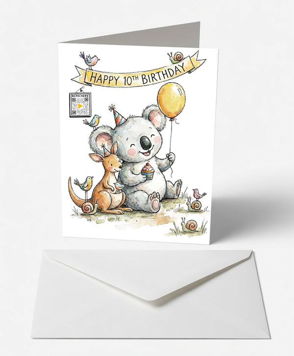 Scanimate | Birthday Card | Cheerful Koala th Design | Interactive QR Song | With Envelope | Happy Birthday Greeting Card | Her/Him