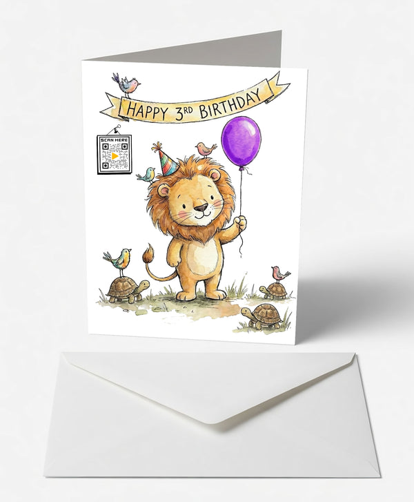 Scanimate | Birthday Card | Singing Safari Lion rd Design | Interactive QR Song | With Envelope | Happy Birthday Greeting Card | Her/Him