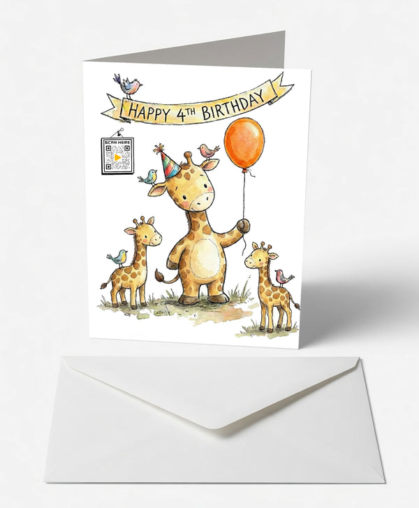 Scanimate | Birthday Card | High-Flying Giraffe th Design | Interactive QR Song | With Envelope | Happy Birthday Greeting Card | Her/Him