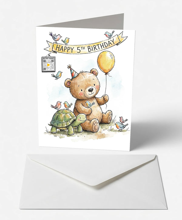 Scanimate | Birthday Card | Happy Harmony Bear th Design | Interactive QR Song | With Envelope | Happy Birthday Greeting Card | Her/Him
