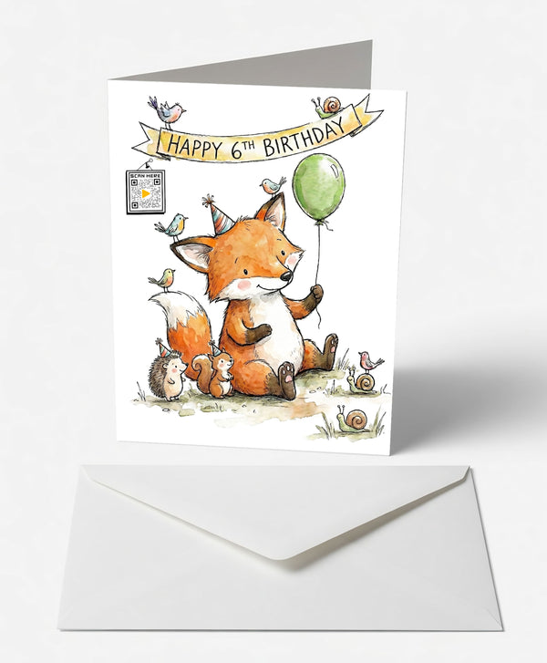 Scanimate | Birthday Card | Fantastic Singing Fox th Design | Interactive QR Song | With Envelope | Happy Birthday Greeting Card | Her/Him