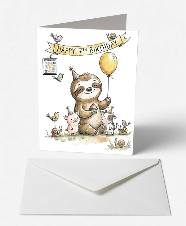 Scanimate | Birthday Card | Sweet Serenade Sloth th Design | Interactive QR Song | With Envelope | Happy Birthday Greeting Card | Her/Him