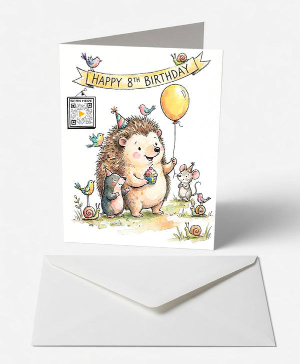 Scanimate | Birthday Card | Harmonious Hedgehog th Design | Interactive QR Song | With Envelope | Happy Birthday Greeting Card | Her/Him