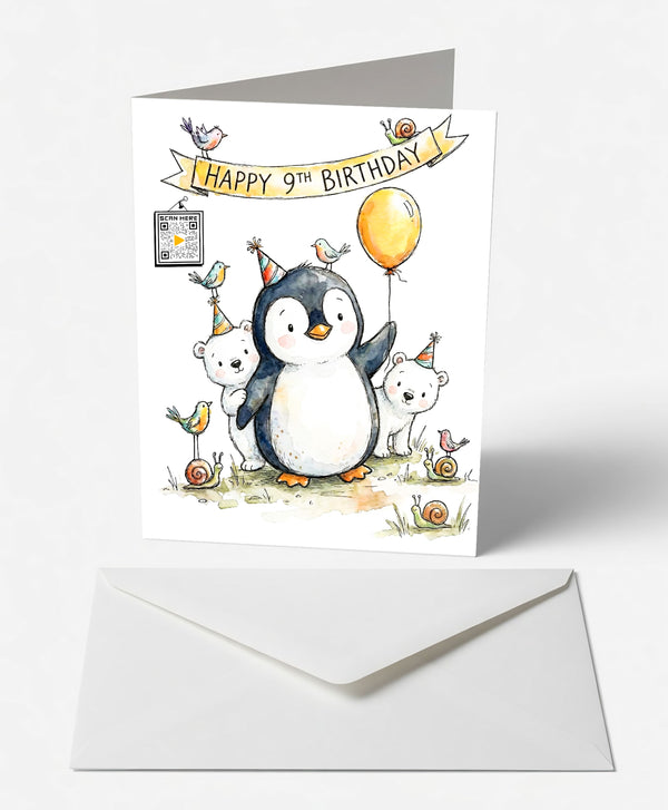 Scanimate | Birthday Card | Dapper Penguin th Design | Interactive QR Song | With Envelope | Happy Birthday Greeting Card | Her/Him