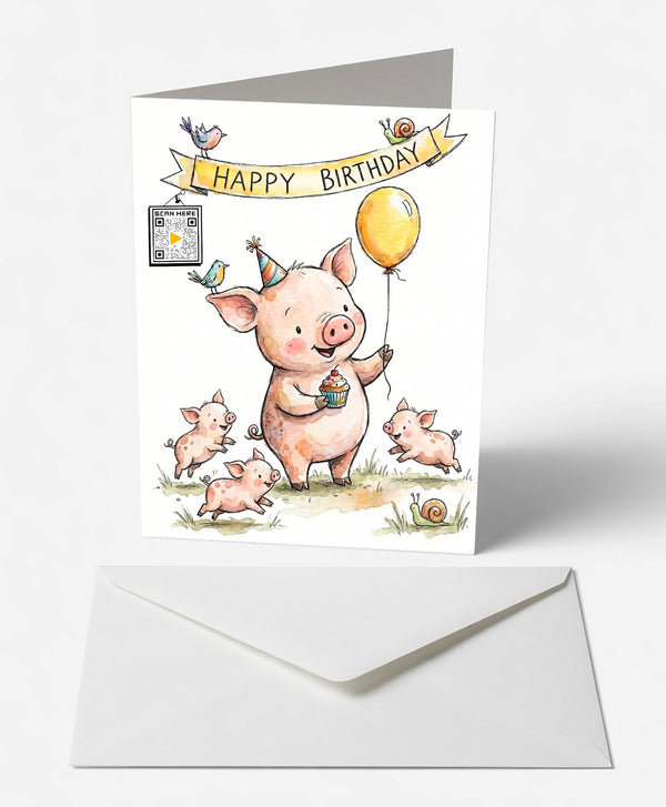 Joyful Piglet Birthday Card