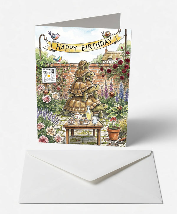 Towering Tortoise Tea Party Birthday Card