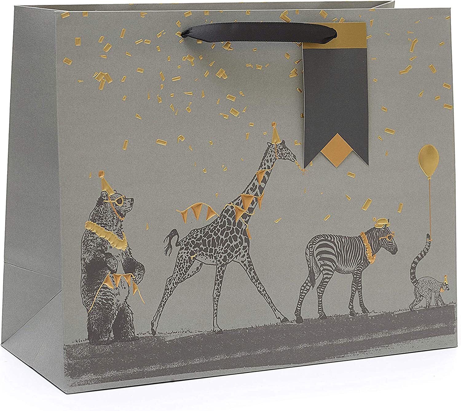 Animal Print Grey and Gold Foil Design Large Gift Bag