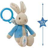 Rainbow Designs Peter Rabbit jiggle attachable soft toy, unisex pram toy for babies and toddlers with colorful rainbow design.