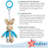 Rainbow Designs Peter Rabbit jiggle attachable soft toy for babies and toddlers, suitable for prams and play.