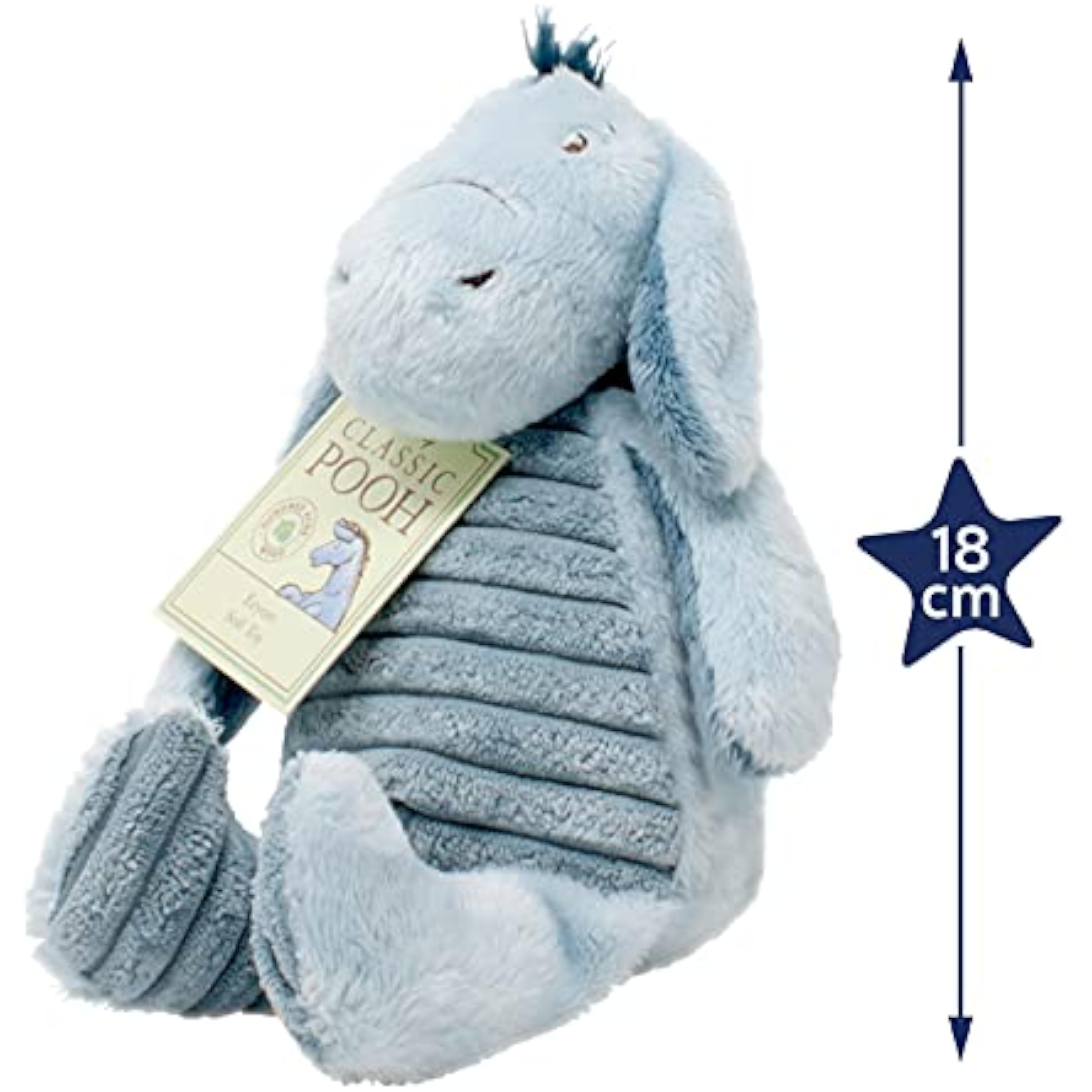Rainbow Designs Winnie the Pooh & Friends plush toy featuring Eeyore the donkey, soft and cuddly for babies and young children.