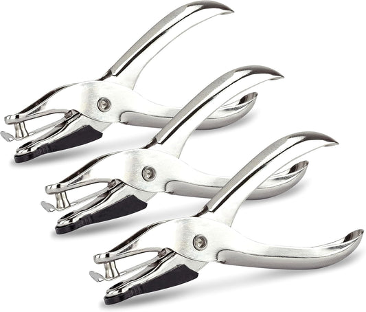 Rapesco 25-sheet single hole punch with ergonomic handle and metal construction, designed for precise paper punching.