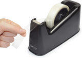 Rapesco heavy duty tape dispenser in black with two tape rolls, designed for strong, secure packaging.