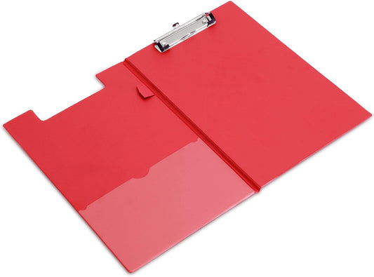 Red Rapesco A4+ foldover clipboard with metal clip and sturdy design for organized document handling.