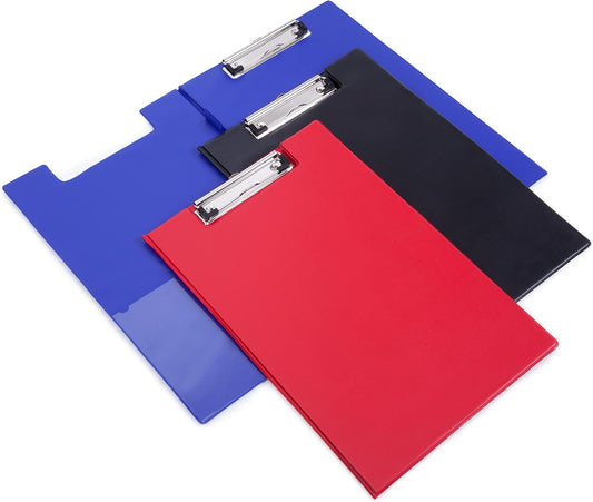 Red Rapesco A4+ foldover clipboard with secure clip and foldover cover, ideal for organizing documents and notes.