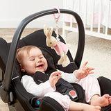 Pink Beatrix Potter Flopsy Jiggle Attachable Peter Rabbit pram toy from Rainbow Designs, featuring a soft, plush Peter Rabbit figure.
