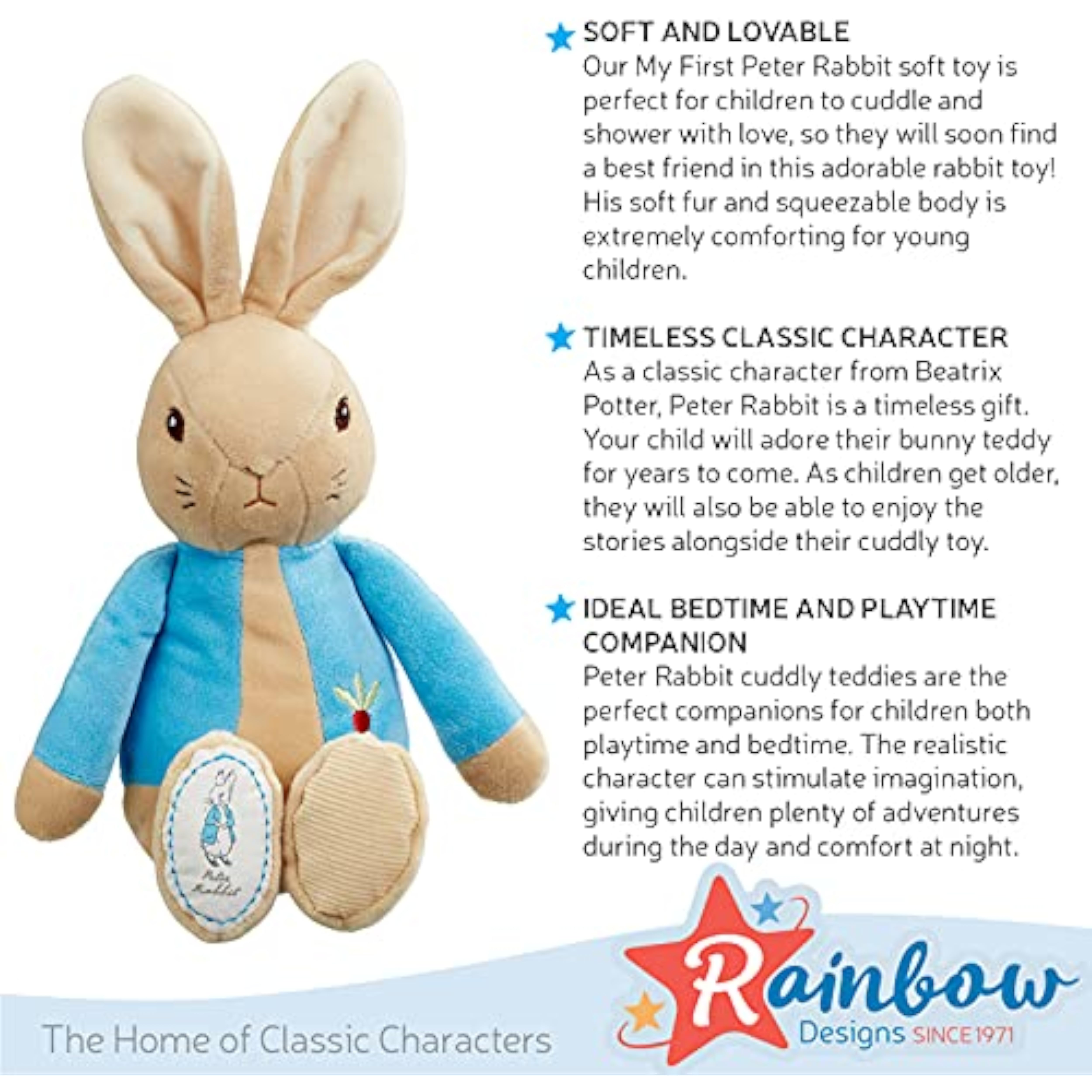 Rainbow Designs My First Peter Rabbit soft toy by RD, a cuddly Beatrix Potter bunny teddy for babies and toddlers.