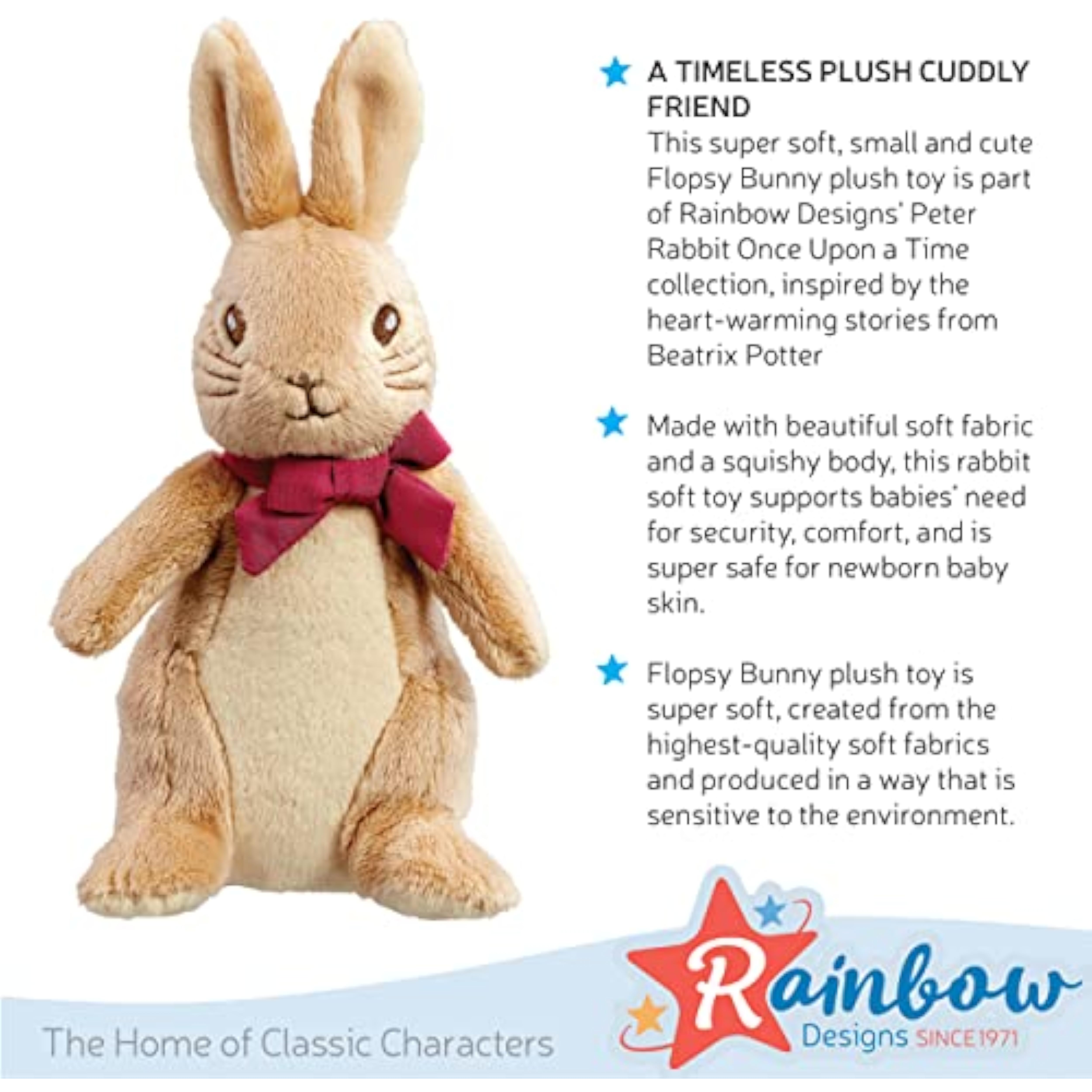 Rainbow Designs Peter Rabbit Flopsy plush toy, 16cm soft stuffed animal for newborns, cuddly Beatrix Potter baby gift
