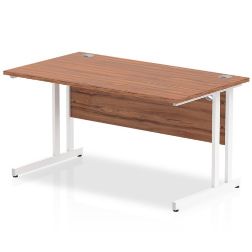 Impulse 1400 x 800mm Straight Desk Walnut Top White Cantilever Leg