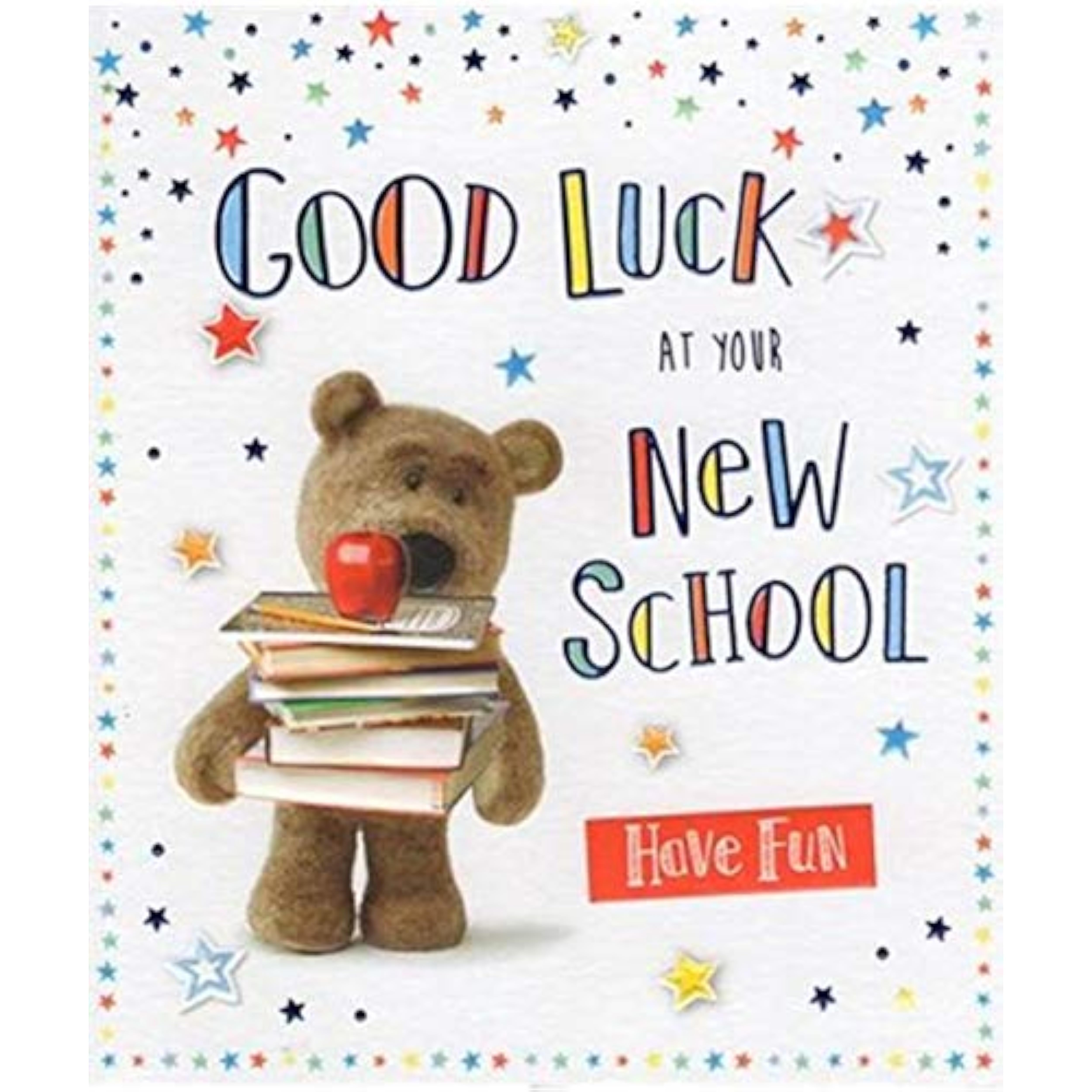  ICG Good Luck At Your New School Greetings Card - Bear Holding Books and Apple