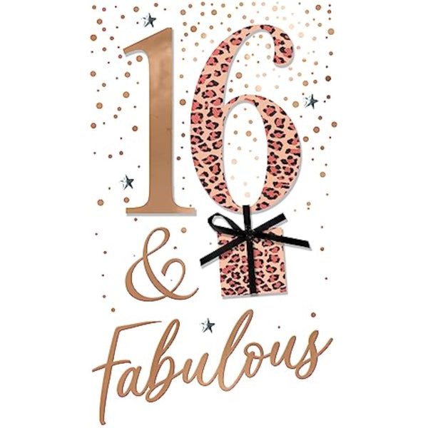Fabulous 16th birthday leopard greeting card by Second Nature with colorful leopard print and celebratory design.