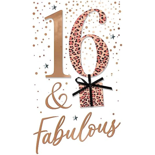 Fabulous 16th birthday leopard greeting card by Second Nature with colorful leopard print and celebratory design.