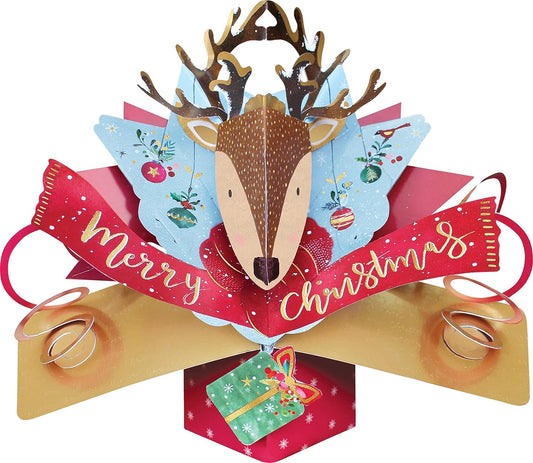 3D Pop Up Reindeer Head Christmas Card from Second Nature, featuring festive holiday design and detailed reindeer illustration.