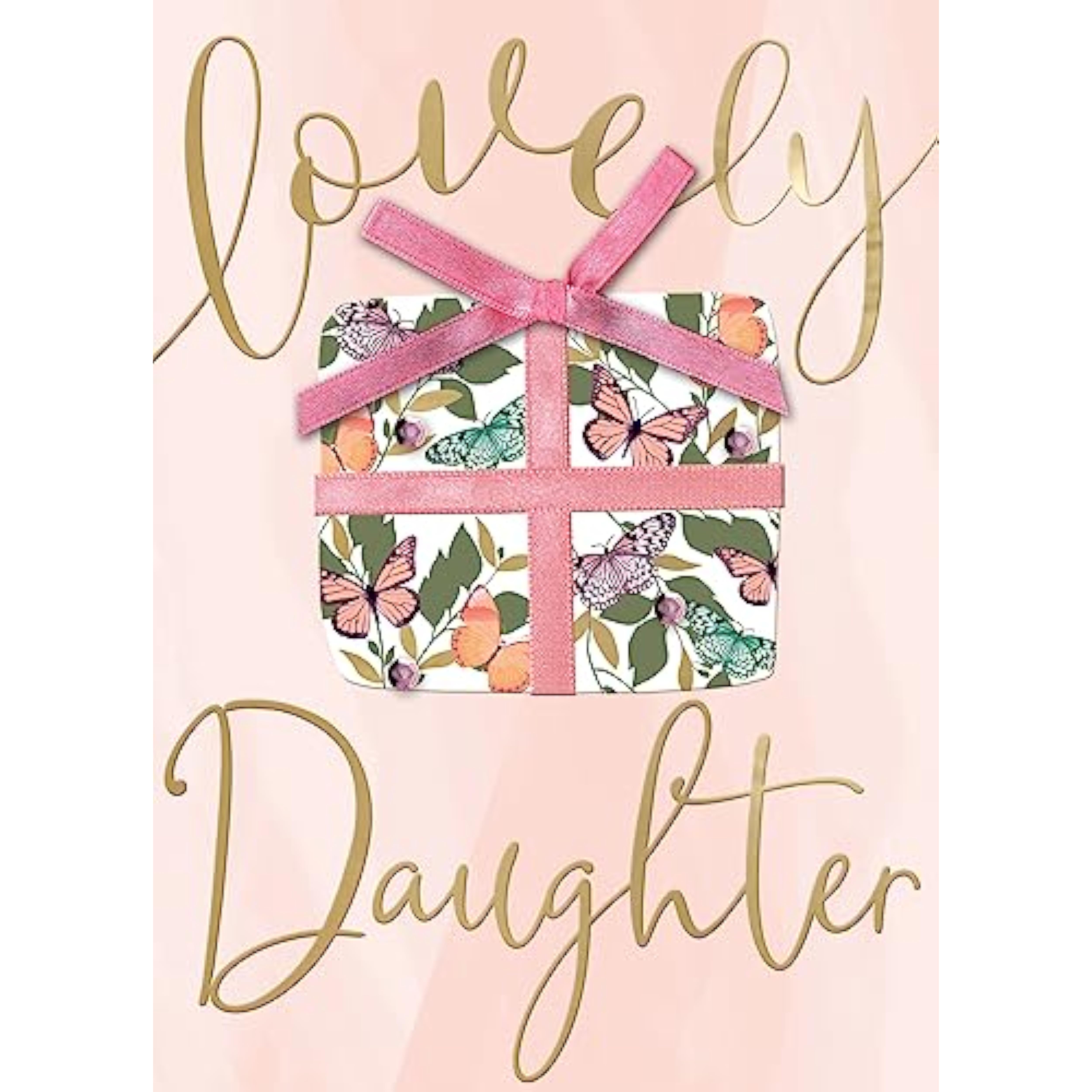 Second Nature daughter birthday greeting card featuring colorful butterfly illustrations on a cheerful design.
