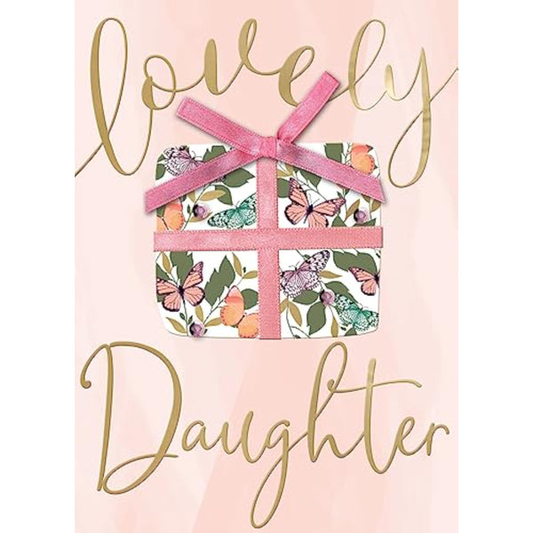 Second Nature daughter birthday greeting card featuring colorful butterfly illustrations on a cheerful design.