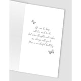 Colorful floral birthday greeting card from Second Nature with "Happy Birthday Friend" message, featuring vibrant flower illustrations.