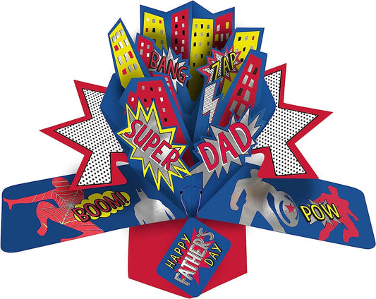 Super Dad 3D pop-up greeting card by Second Nature featuring a detailed, vibrant design for special occasions.