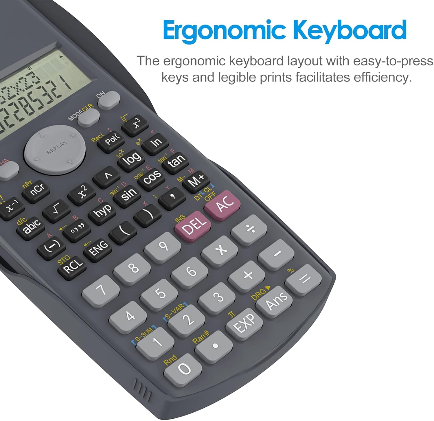 Helect 2-line scientific calculator in black with keys for engineering, school, and business use, suitable for complex calculations.