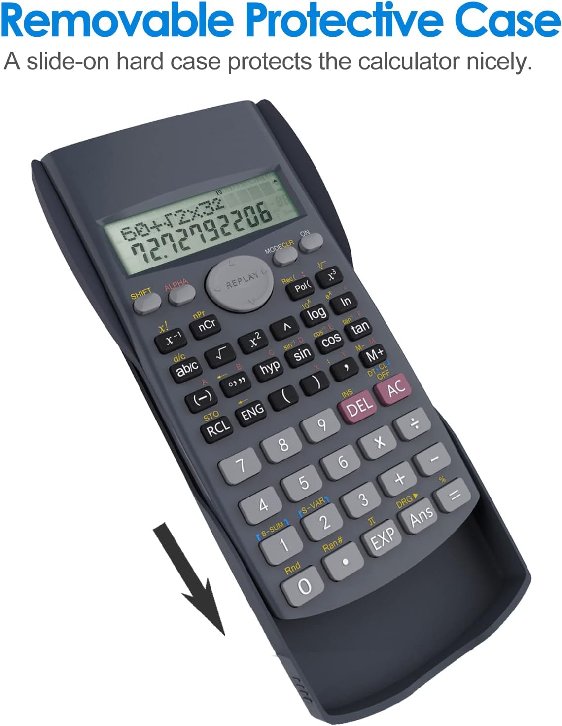 Black Helect 2-line scientific calculator with scientific keys, suitable for school and business use, shown on a clean surface.