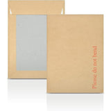 Pack of 125 brown Kraft Back Board envelopes from Send It By, showing sturdy envelopes with kraft backing and sealed flaps.
