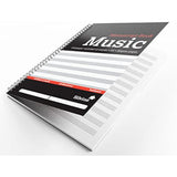 Silvine A4 music manuscript book with 12 staves and 100 pages, designed for composing and recording musical scores.