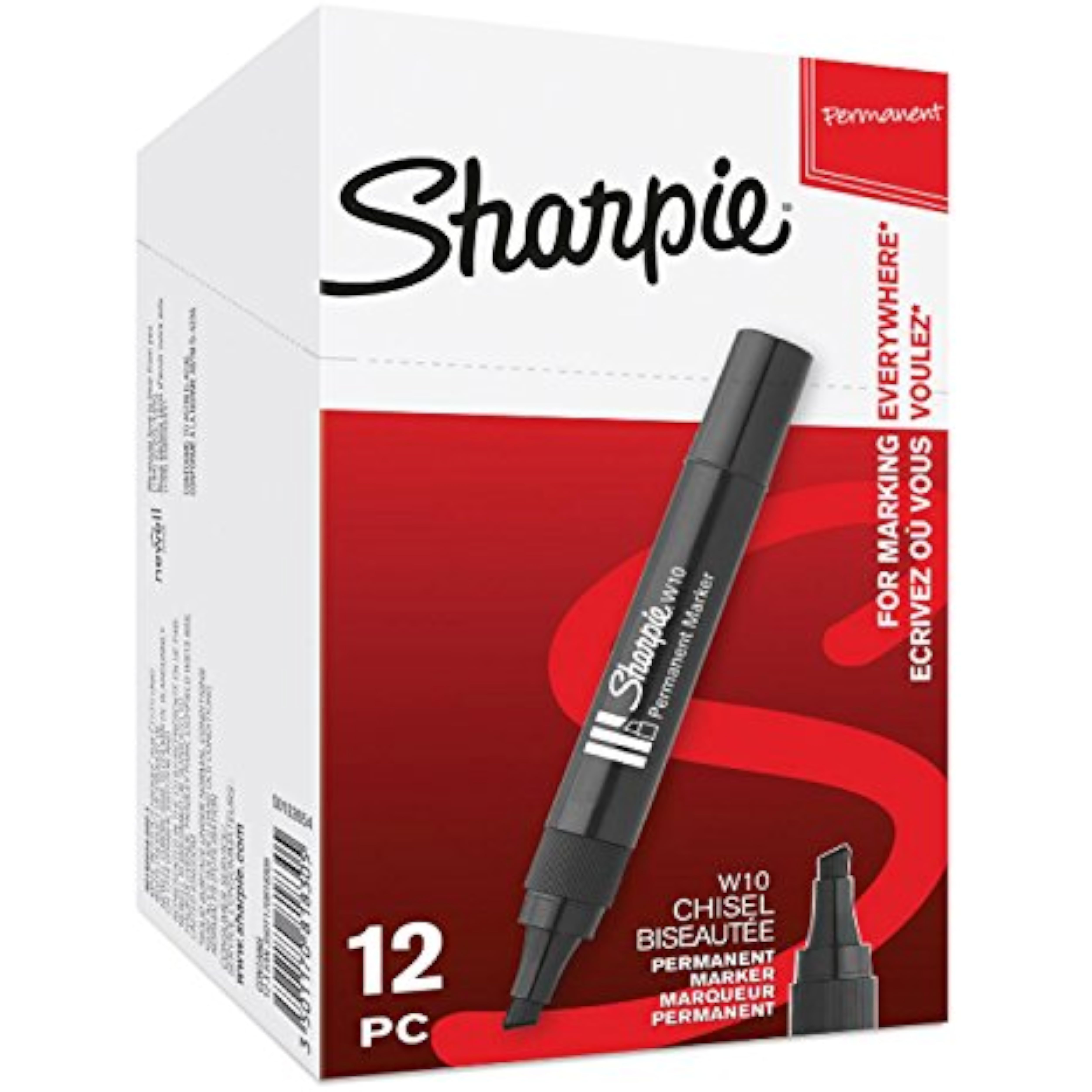 Sharpie W10 Permanent Markers, Chisel Tip, Black Ink, 12 Count