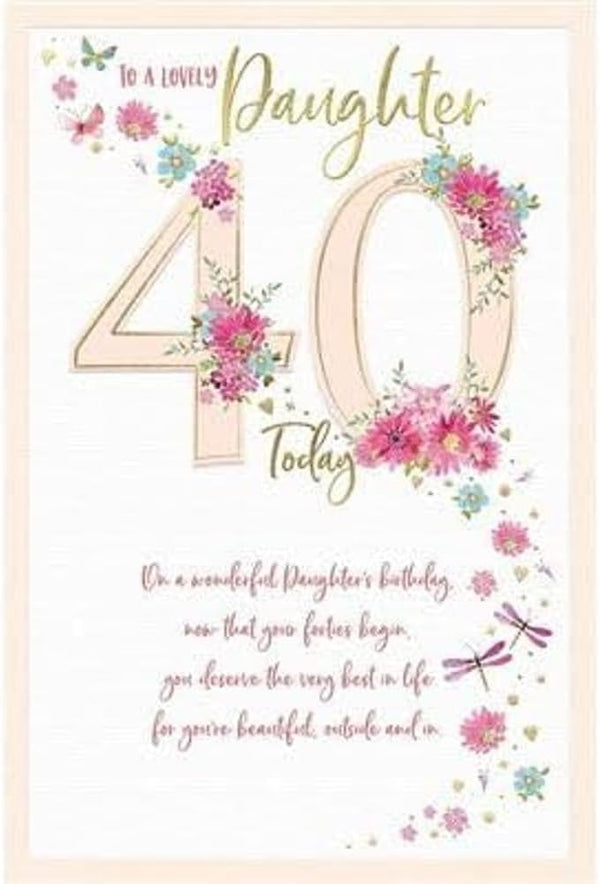 Carte Blanche Daughter 40th Birthday Card with Flowers and Dragonflies