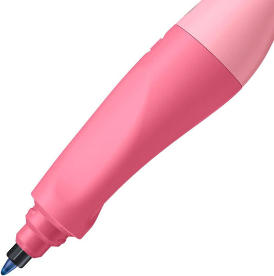 Pink blush Stabilo EASYoriginal ergonomic rollerball pen for right-handed users, featuring pastel design and comfortable grip.