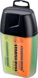 Set of four Stabilo BOSS ORIGINAL highlighters in yellow, orange, green, and pink with bright, chisel tips for vibrant highlighting.